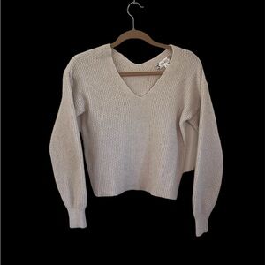 Pink Rose Cream V-Neck Sweater SZ S